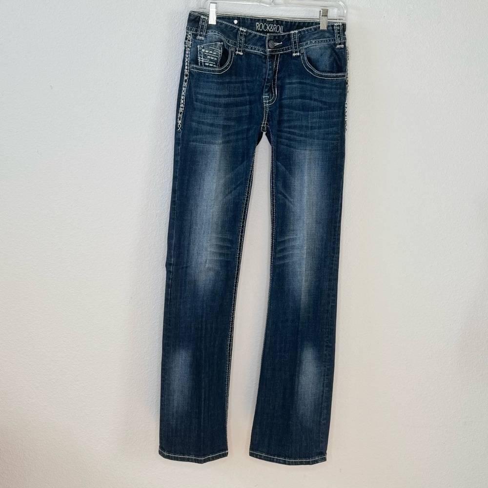Rock & Roll Cowgirl Dark Blue Boot Cut Mid Rise Jeans
